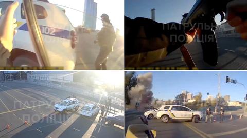 Policjanci w Kijowie otwierają ogień do drona. Maszyna eksploduje 