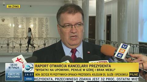 Andrzej Dera o audycie przeprowadzonym w Kancelarii Prezydenta