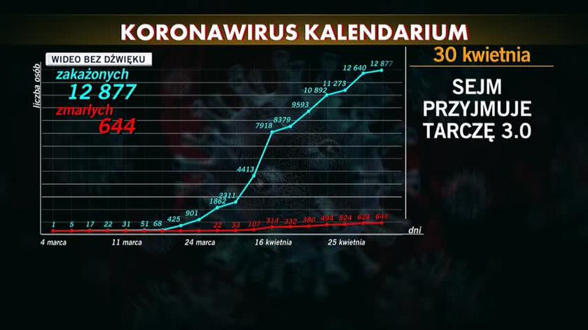 Kalendarium wzrostu rejestrowanych przypadków koronawirusa w Polsce (wideo bez dźwięku)