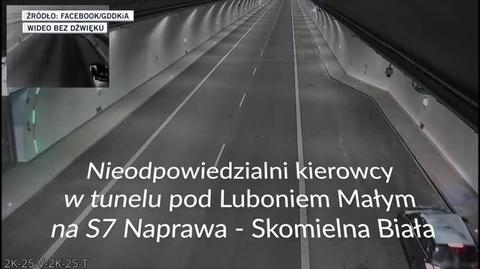 Nieodpowiedzialni kierowcy w tunelu na zakopiance