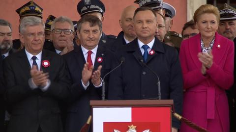 Przemówienie prezydenta Andrzej Dudy na placu Zamkowym