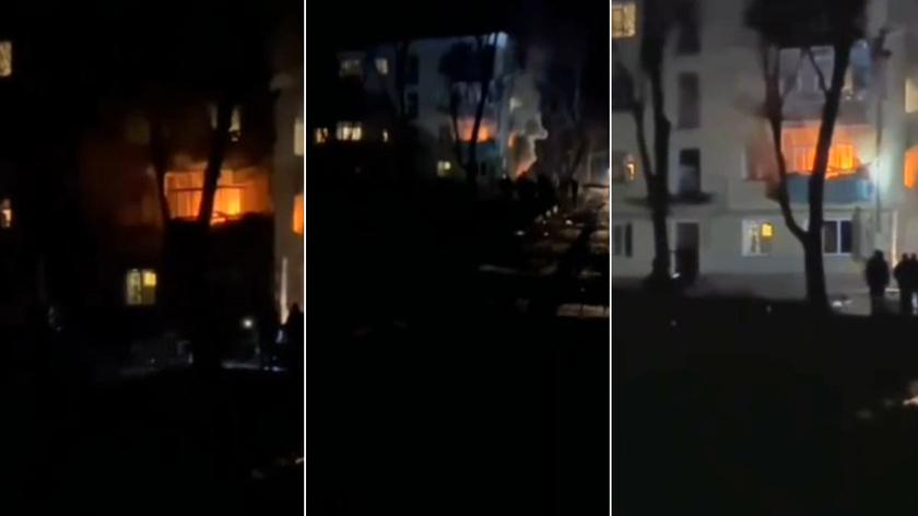 Czernihów: rakieta uderzyła w budynek mieszkalny. Wybuchł pożar (28.02.2022)