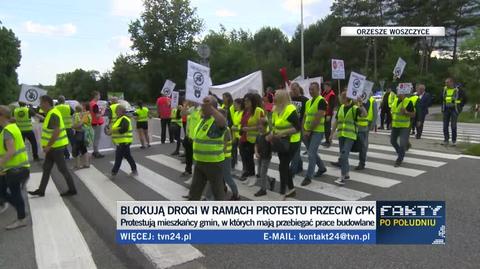 Mieszkańcy miejscowości Orzesze Woszczyce (woj. śląskie) protestują przeciwko budowie CPK
