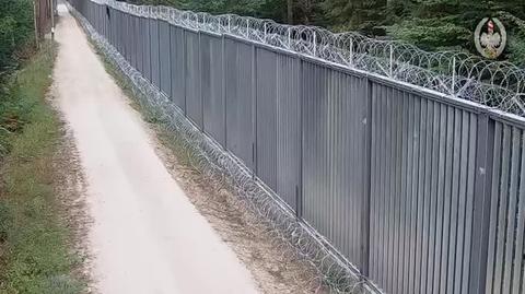 Cudzoziemcy przechodzą przez zaporę na granicy. Straż graniczna pokazuje nagranie (30.08.2023)