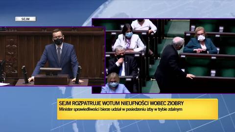 Premier Mateusz Morawiecki podczas debaty o wotum nieufności dla ministra Ziobry