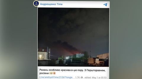 Atak dronów na rafinerię w Riazaniu (wideo z 13 marca)