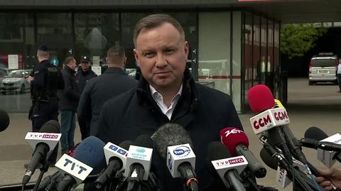 Prezydent Andrzej Duda przed kopalnią Pniówek