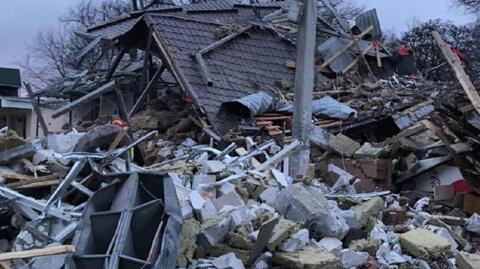 Zrujnowany hotel w miejscowości Złoczów po rosyjskim ataku 