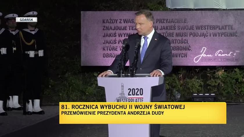 Prezydent: Westerplatte jest wspaniałym symbolem bohaterstwa, ale też przestrogą dla całego świata