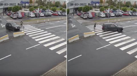 Kierowca przejechał pieszemu po stopie, doszło do wymiany zdań (wideo bez dźwięku)