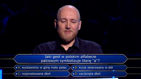 Pytanie w "Milionerach" za 125 tysięcy złotych. Gest, który symbolizuje literę "a"