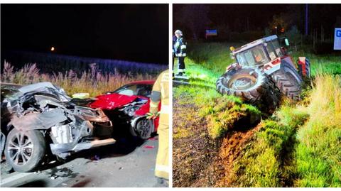 Lipnica. Śmiertelny wypadek na DK15 z udziałem dwóch aut i ciągnika rolniczego