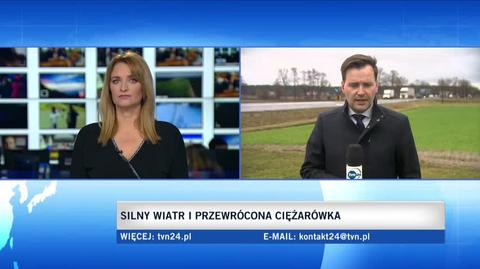 Silny podmuch wiatru przewrócił ciężarówkę na drodze krajowej numer jedenaście