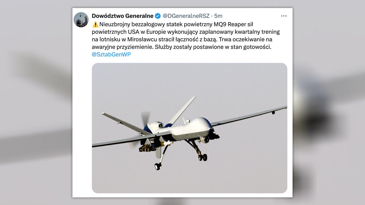 Nieuzbrojony amerykański dron stracił łączność z bazą. Awaryjne lądowanie 