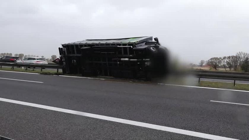 Gorzów Wielkopolski: Wiatr przewrócił ciężarówkę na drodze S3