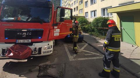 Pożar w wieżowcu przy ulicy Odyńca w Łodzi