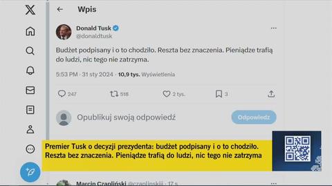 Komentarz Donalda Tuska do decyzji prezydenta w sprawie ustawy budżetowej