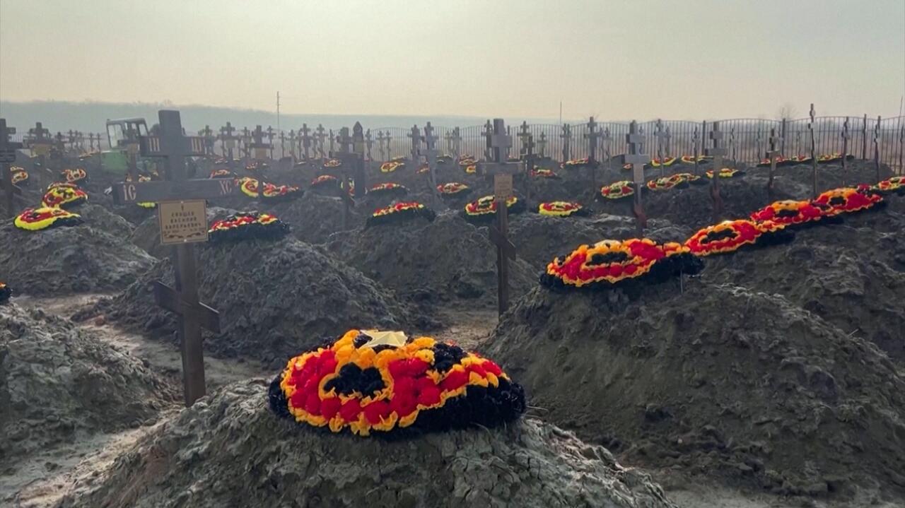 Russia.  Hundreds of fresh graves in different regions.  BBC: These could be members of the Wagner Group fighting in Ukraine