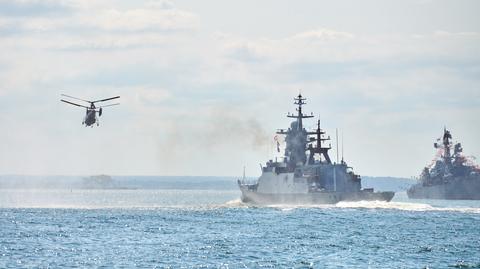 Rosyjskie okręty ćwiczą w pobliżu zaanektowanego Krymu. Nagranie archiwalne   