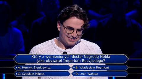 Kto dostał Nagrodę Nobla jako obywatel Imperium Rosyjskiego? Pytanie z "Milionerów" za 10 tysięcy złotych
