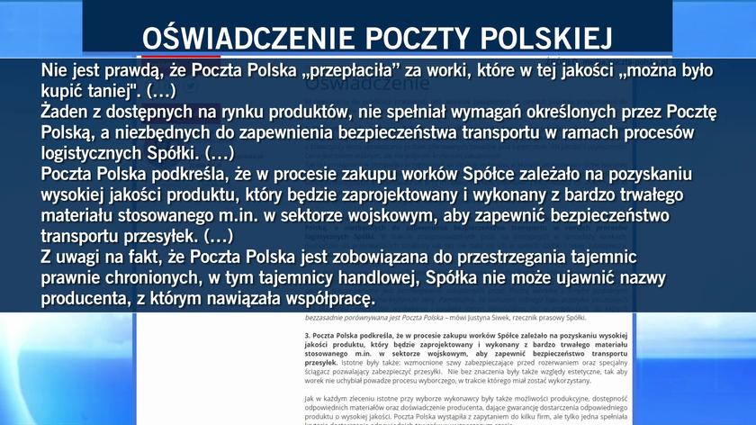 Oświadczenie Poczty Polskiej z 20 czerwca w sprawie zakupu worków do obsługi wyborów