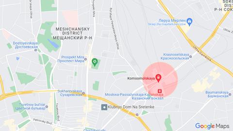Pożar w okolicach Placu Komsomolskiego w centrum Moskwy
