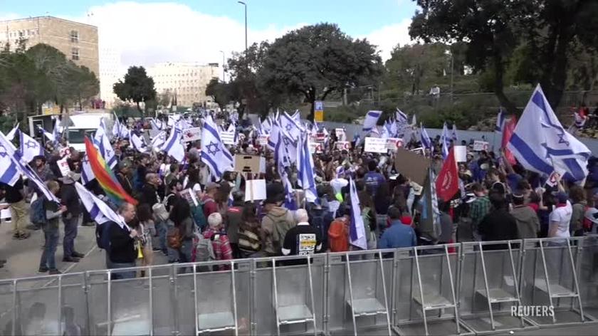 Demonstrators gathered in front of the parliament building in Israel