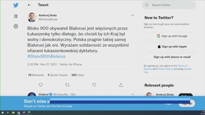 Prezydent Andrzej Duda solidarny z więźniami politycznymi na Białorusi: Polska pragnie takiej samej Białorusi jak oni