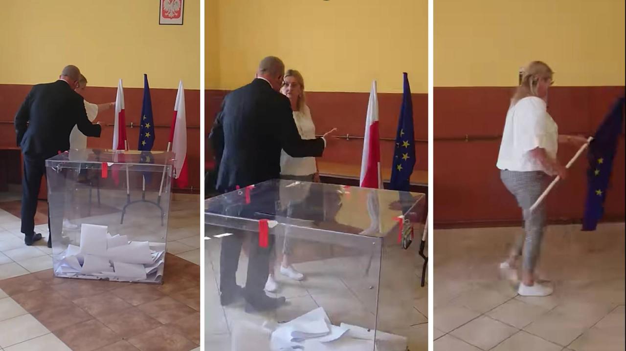 Grzegorz Braun exigió que se retirara la bandera de la UE del colegio electoral, pero la comisión la retiró.  Registro