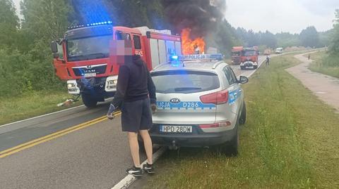 Włodawa - Okuninka. Na drodze zapalił się ciężarówka. Kabina spłonęła całkowicie