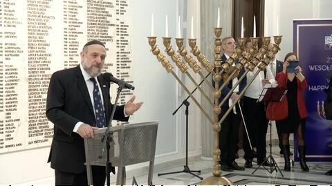 Naczelny rabin Polski Michael Schudrich przemawiał na uroczystości zapalenia chanukii w Sejmie