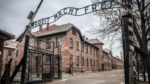 Byłe więźniarki i więźniowie Auschwitz składają znicze pod pomnikiem ofiar obozu