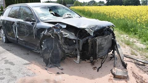 Wólka Zdunkówka. 39-letni kierowca był pijany. Uderzył w ogrodzenie posesji. Powiedział, że wypił tylko jedno piwo (materiał z 23.05.2022)