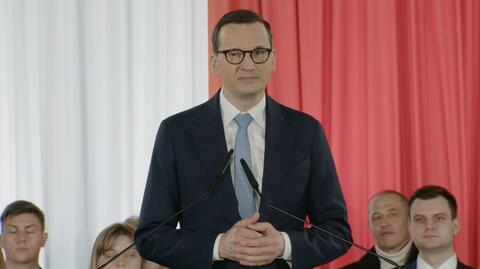 Mateusz Morawiecki na konwencji programowej PiS w miejscowości Łyse 15 kwietnia 2023 roku