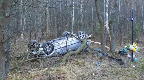 Zabrnie. kierowca wypadł z drogi i dachował