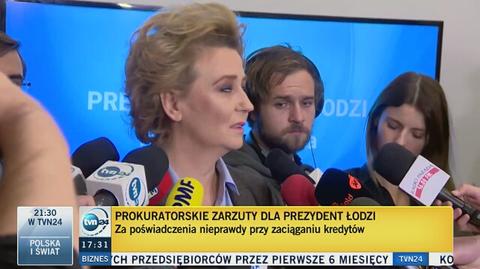 Prezydent Łodzi usłyszała zarzuty, na konferencji prasowej płakała (wideo archiwalne)