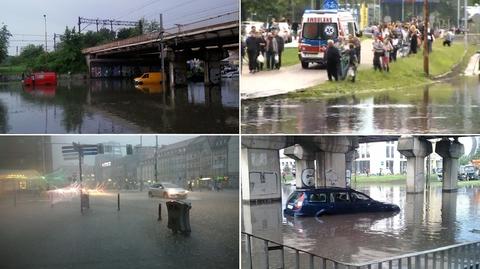 Zatopione auta, zalane ulice we Wrocławiu po nawałnicy