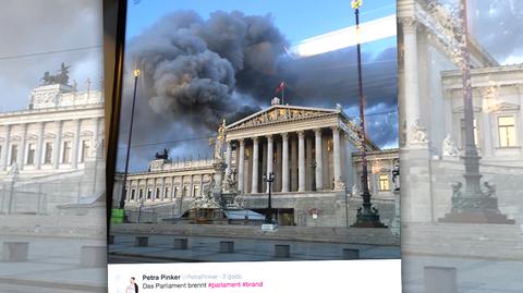 Ogień na parlamencie Austrii. W powietrzu kłęby ciemnego dymu