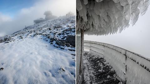 Pierwszy jesienny śnieg na najwyższym szczycie Karkonoszy