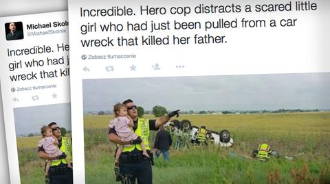 Policjant pociesza dziecko po wypadku