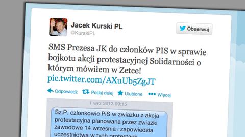 Kurski pokazuje sms. Kaczyński zakazuje udziału w demonstracji "Solidarności"