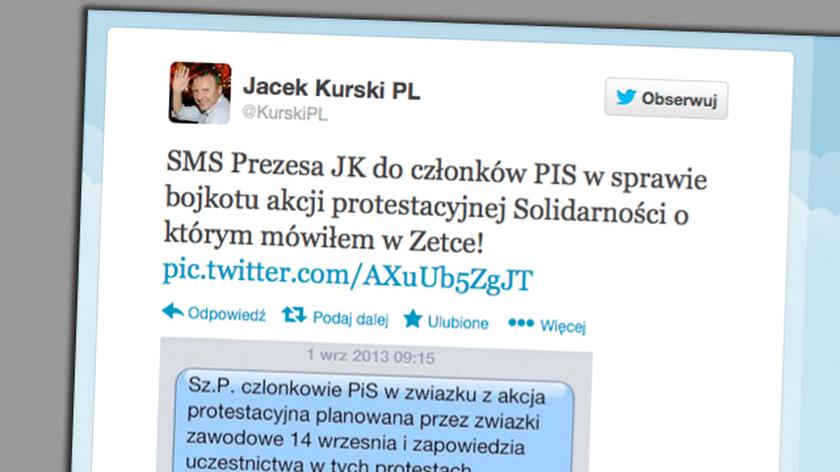 Kurski pokazuje sms. Kaczyński zakazuje udziału w demonstracji "Solidarności"