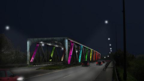 Iluminacja mostu Piłsudskiego w Koninie - widok z ulicy
