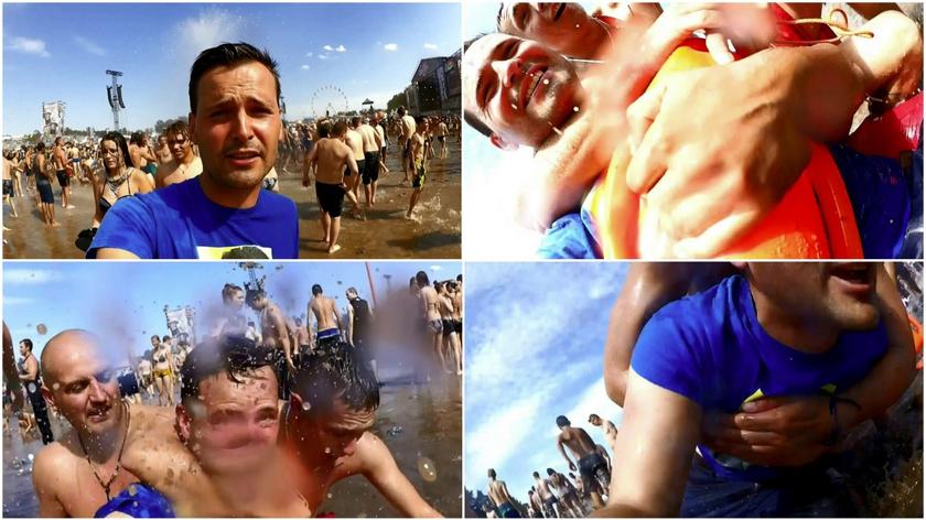 Relacja z błotnej kąpieli: reporter TVN 24 kończy w kałuży