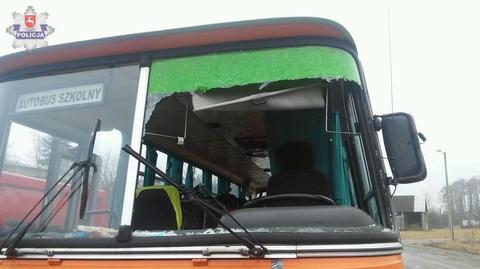Kaczka wpadła przez przednią szybę do szkolnego autobusu w powiecie lubartowskim