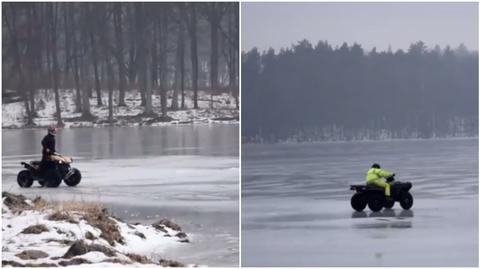 Quadami jeździli po zamarzniętym jeziorze