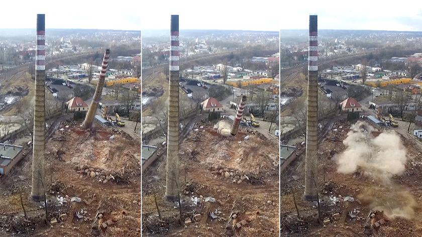 Wyburzanie stumetrowego komina w Bolesławcu	