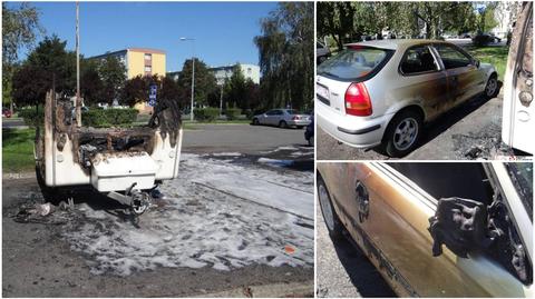 Pożar na parkingu w Kaliszu. Spłonęła przyczepa i cztery auta