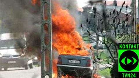 Płonący samochód w Pszowie (film: Leszek)