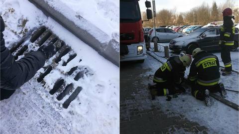 Kot przymarzł do studzienki kanalizacyjnej. Pomogli strażacy